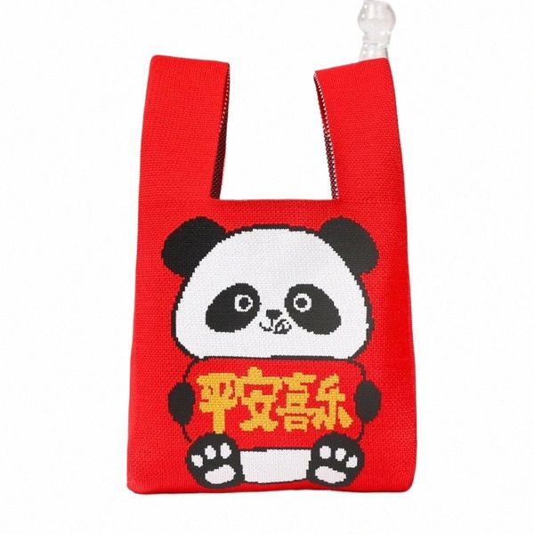 sac à main en tricot à grande capacité portable panda bac cadeau de boutique de boutique sacs sac fourre-tout réutilisable 35lg #