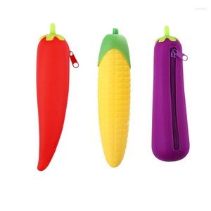 Grande capacité Noverty aubergine pois haricot gousse maïs en forme de étui à crayons Zip sac à stylo en Silicone