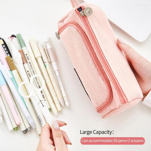 Gran capacidad Case de lápiz suministros escolares de estudiantes Kawaii bolsas de almacenamiento multifuncionales lindas lienzo creativo bolsas de lona