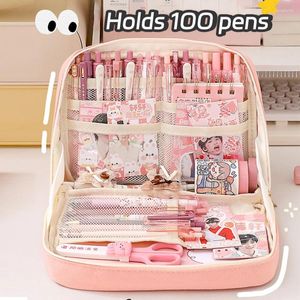 Trousse à crayons de grande capacité, boîte à stylos Kawaii, sac à cosmétiques pour dames, fournitures de papeterie de bureau japonaise et coréenne