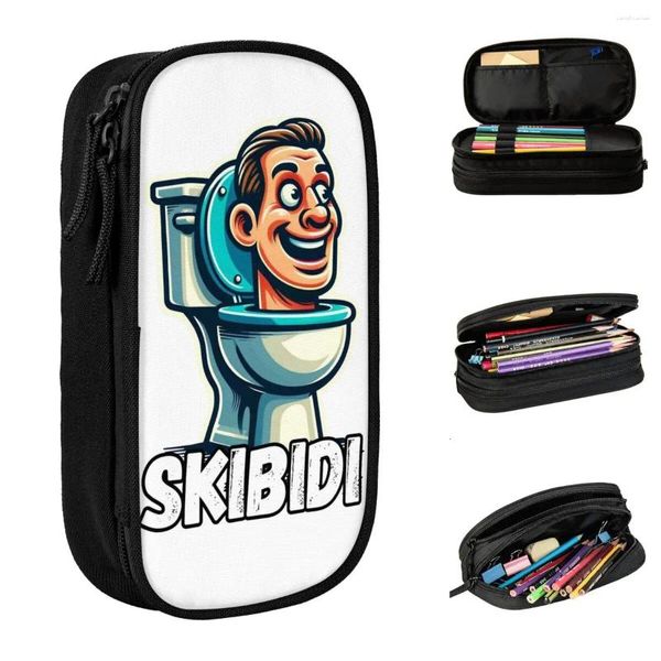 Soupchée à crayon à grande capacité drôle skibidi toisement de toilettes Game merch bac à double couche sacs de maquillage fille cadeau