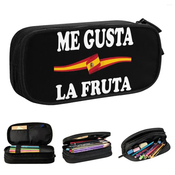 Bolsito de lápiz de gran capacidad me gusta la fruta española merchado español politica graciosa doble capa bolsa de maquillaje de maquillaje