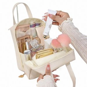 Sac de maquillage de fille portable de grande capacité avec handle sac de toilette pour femmes maquilleur boîtier d'organisateur imperméable PU en cuir à main sac à main 78To #