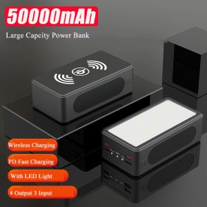 Batterie externe de grande capacité 50000mAh, chargeur sans fil PD22.5W, charge rapide, Powerbank pour iPhone Xiaomi 9, avec lumière LED