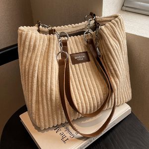 Grote capaciteit boodschappentassen effen kleur corduroy tote tas mode enkele schouderhandtas