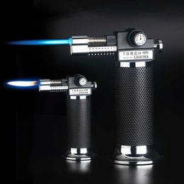 Briquet Turbo de grande capacité, pistolet de pulvérisation Butane, cigare bleu à deux flammes, adapté à la cuisine extérieure et au Barbecue 6W8Z