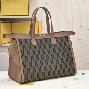 Grote capaciteit Tote Bag canvas schouderhandtassen jacquard stof lederen dames boodschappentassen klassieke letter print hardware twist lock two ray rits dame dame bune