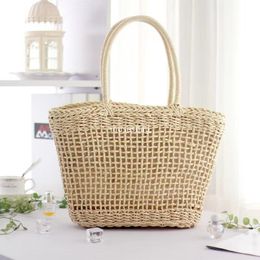Grote capaciteit Tote Bag Handtas, Rural Style Shopping Bag Beach Trend Japanese en Koreaanse Instagram -stijl Damesholte uitgeweven tas