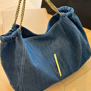 Grote capaciteit Tote Tas Winkeltassen Lady Handtas Goud Hardware Letter Accessoires Interne Zipper Pocket Schouderzak denim canvas hoge kwaliteit