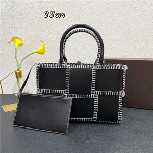 Bolsos de mano de gran capacidad para mujer La línea de costura envuelve el borde bolso tejido color puro estilo fresco bolso de compras para mujer bolso de 35 cm