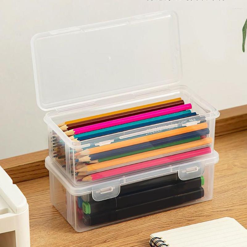 Boîte à stylos transparente de grande capacité avec couvercle, rangement multifonctionnel et Durable, cadeau d'anniversaire pour enfants