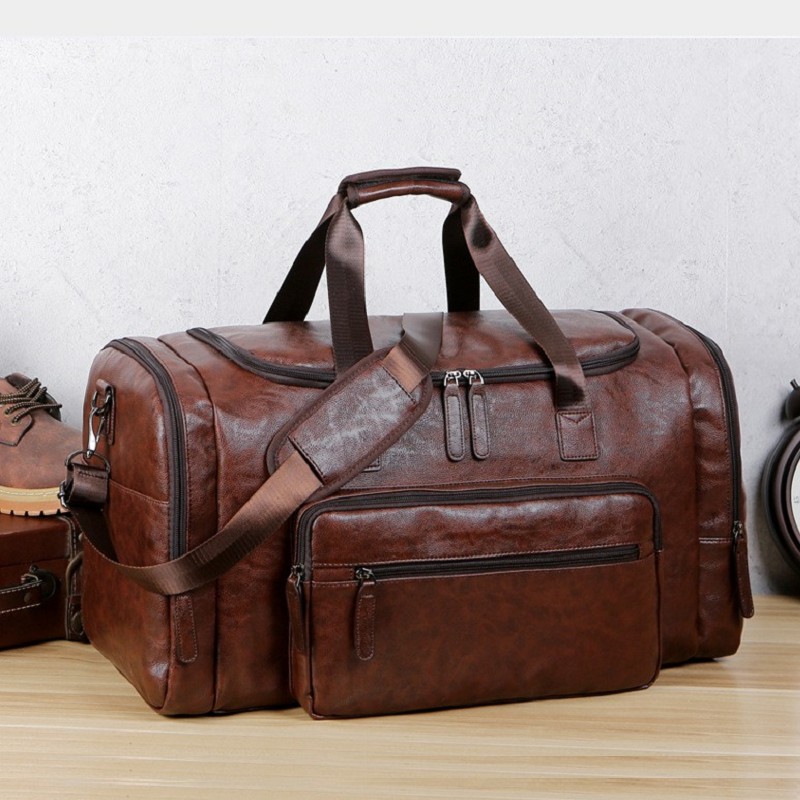 Large Capacity Travel Bag Men's PU leather Handbag Lychee Pattern Retro Business Ipad Holder Single Shoulder Messenger Bag