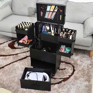 Boîte de maquillage de chariot de grande capacité boîte à outils professionnelle d'art d'ongle multicouche avec la valise de maquillage de sac de bagage cosmétique de serrure