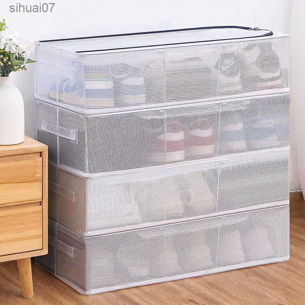 Boîte à chaussures transparente en pvc de grande capacité sous le lit avec poignées Boîte de rangement pliable pour chaussures anti-poussière pour vêtements L230705