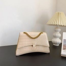 Bolso de gran capacidad para las axilas, reloj de arena, hombro, bolso horizontal, bolso de diseñador, media luna, vagabundo, hebilla, mini piel de cocodrilo pura, bolso de mano de una sola manija para mujer.