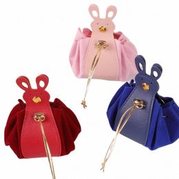 Grande capacité Veet sac à cordon style coréen sac de rangement Carto lapin oreille sac à main en cuir PU sac de bonbons de mariage N1IX #