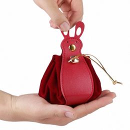 Grande capacité Veet sac à cordon sac de rangement en cuir PU Carto lapin oreille sac à main bijoux sac d'emballage nouvel an X4Hb #