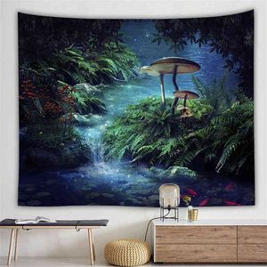 Grand Tapis Tenture Magique Champignon Écureuil Paysage Mur Tapis Psychédélique Nature Forêt Mur Tapis Décor À La Maison J220804