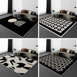 Alfombras grandes para decoración de sala de estar, alfombra negra moderna y suave para decoración de dormitorio, alfombra de entrada antideslizante 240117