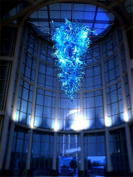 Lámparas colgantes azules grandes Chihuly Style Modern Art Murano Glass Chandelier para decoración de hotel