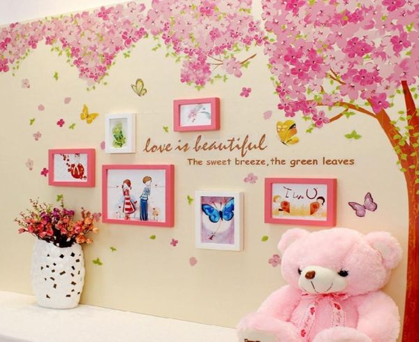 Grandes fleurs de cerisier à fleurs papillon amour murs autocollant art autocollant filles chambre décor de salon mural décoratif 2010264042775