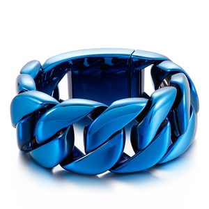 Grand Bracelet à chaîne cubaine épaisse en acier inoxydable, bijoux plaqués bleus pour hommes, 32mm, 24cm, 9.44 pouces