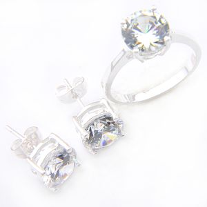 Bruiloft sieraden sets 2 stks partij ronde topz 925 zilveren oorbellen ringen witte CZ Zirkoon voor vrouwen verjaardag cadeau sets gratis verzending