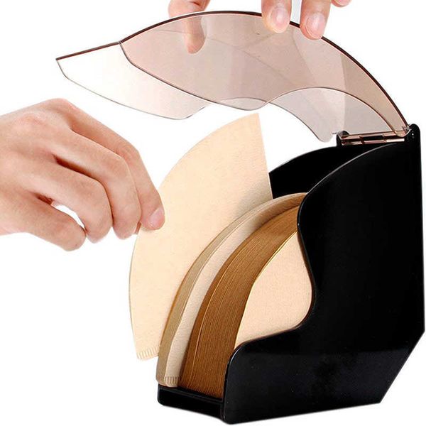 Soporte de papel de filtro de café grande con cubierta de acrílico - Filtros Dispensador Estante de almacenamiento de estante, Barista Herramientas 210607