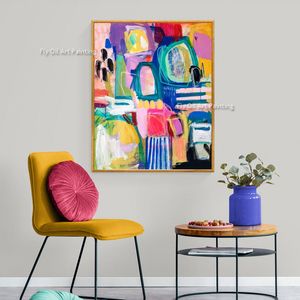 Grand décor d'art mural vibrant coloré audacieux Bright Abstract Oil Peinture d'huile moderne Extra Large Room Fun Office décor de bureau fait à la main sur toile