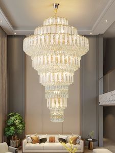 Grote kristal kroonluchter Amerikaan Modern Gold Kroonluchter Lichten Regeling Europese luxe Luxe Grote hanglampen Home Villa Loft Lamparas