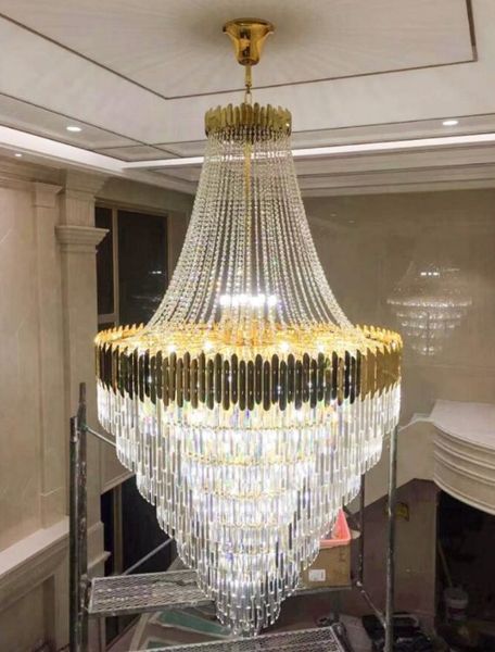 Grandes lampes suspendues en cristal Lustres dans le bâtiment en duplex Hall de l'hôtel de luxe Ingénierie Villa Lumières Salon Lustre creux LLFA