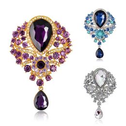 Grote Crystal Water-Drop Broches voor Vrouwen Vintage Mode Hanger Stijl Elegante Bruiloft Pins Party Sieraden Broche Pin