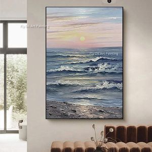 Gran profundo Ocean Sunset Canvas Pintura al óleo ola marina Olada de marisaje paisaje marino tormenta moderno de la pared de la pared del mar moderno para la decoración del dormitorio