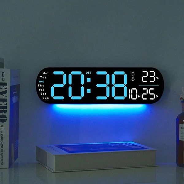 Gran reloj de pared LED digital con atmósfera Color de luz cambiante la temperatura/ fecha del reloj de alarma/ pantalla de la semana