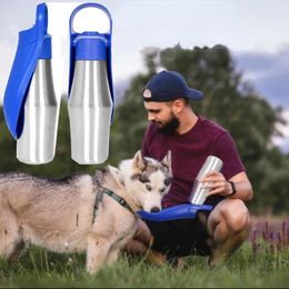Botella de agua grande para perros Bottación de acero inoxidable al aire libre Tazón de agua para perros Puppy Puppy Water Basin Suministros para todas las razas de perros 240416