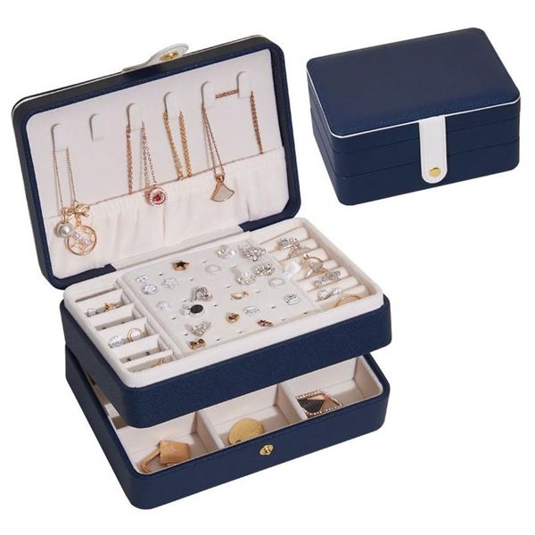 Grande boîte à bijoux double couche en cuir PU collier boucle d'oreille porte-anneau cercueil maquillage boîte de rangement organisateur pour cadeaux 17 12 8cm276R