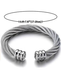 Grote elastische verstelbare roestvrijstalen gedraaide kabel manchet armband armband voor mannen vrouwen sieraden zilver goud