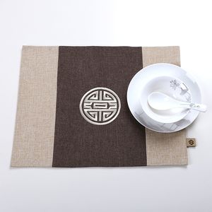 Grand Brodé Happy Chinois Lin Tissu Napperon Coton Rectange Assiette Plat Palette Tapis Mode Table À Manger Tapis Café Dosettes 31 x 40 cm