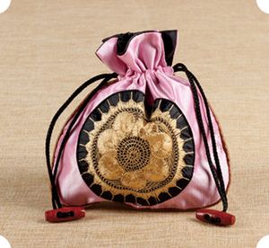 Bolsa de embalaje de joyería de viaje con bordado grande, cordón de tela satinada, Perfume cosmético, bolsa de regalo de lavanda, paquete de almacenamiento de té de caramelo, 2 uds./