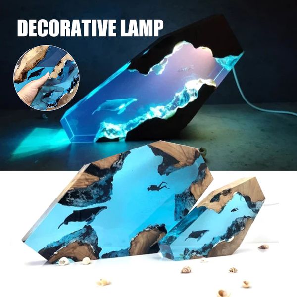 Lámpara de luz de resina epoxi grande, buzo y ballena jorobada, lámpara de escritorio USB, decoración decorativa de Halloween, regalo de fiesta