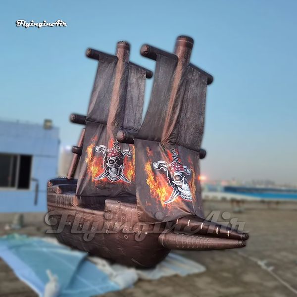 Réplica de barco pirata inflable malvado grande, decoraciones para fiestas temáticas del mar, modelo de barco con velas de calavera para eventos