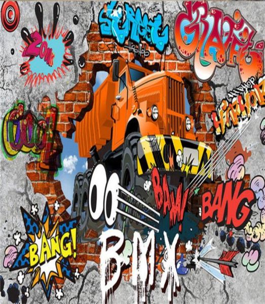 Grande mode européenne retraitée nostalgique voiture graffiti mural personnalité restaurant bar ktv fond mur papier peint 3D stéréo wal9409115