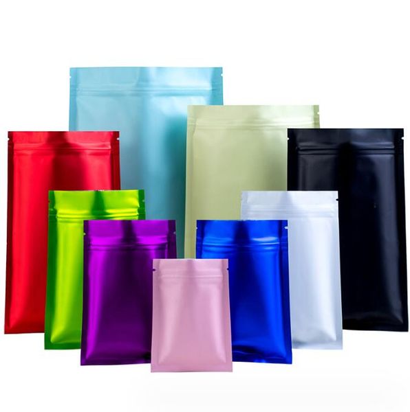 Grands sacs alimentaires à fond plat en aluminium à fond plat, sacs colorés à fermeture éclair en Mylar pour thé électrique et café, pochettes debout
