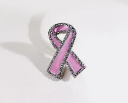 Grote platte strass roze lint borstkanker bewustzijn reversspeld 2024224