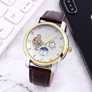 Groot vliegwiel vijf steken automatisch mechanisch horloge modehorloges heren sport top polshorloges lederen riem orologio di lusso177d