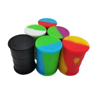 Grand grade de base en silicone huile de baril Jars Dab Wax Vaporisateur Huile en caoutchouc Drum Forme Récipient en silicium Herbe Dry Box