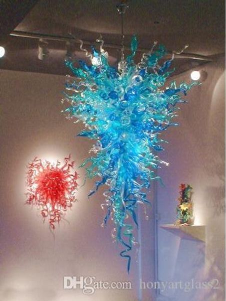 Gran vestíbulo hecho a mano azul 6 lámpara araña de cristal luminaria candelabros europeos decoración navideña