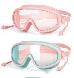 Lunettes de natation professionnelles pour adultes, grand cadre, bouchon d'oreille, étanche, anti-buée, HD, pour hommes et femmes, lunettes de piscine
