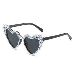 Gafas de sol con marco grande y corazón inclinado, gafas de sol con corazón de melocotón y perla, gafas de sol Love Uv400