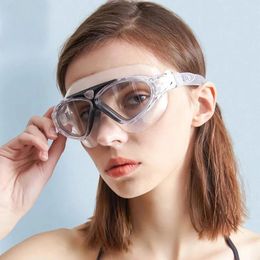 Grote frame zwembril volwassen mannen vrouwen comfortabel HD waterdichte antifog gewoon zachte siliconen echt 240416